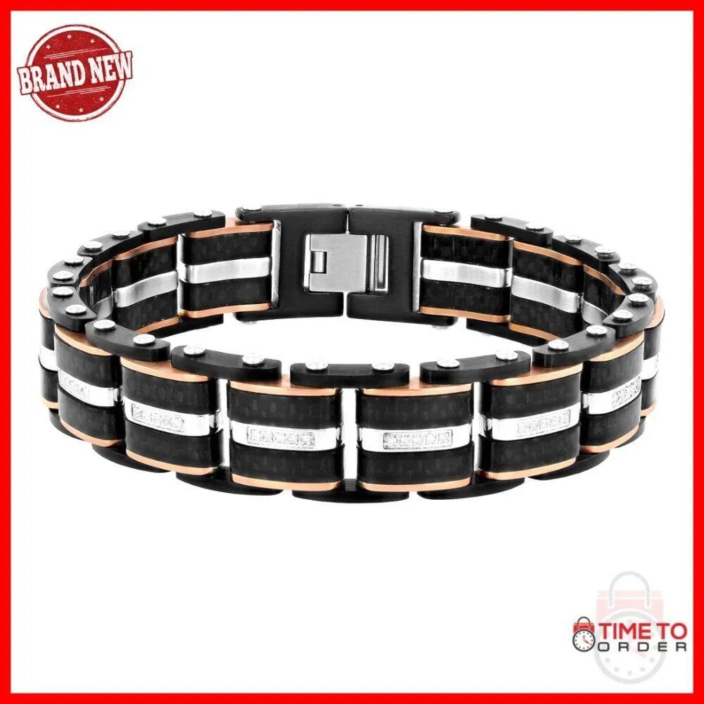 Stainless Steel Link Bracelet with Diamond Accents, 8.5 Inches